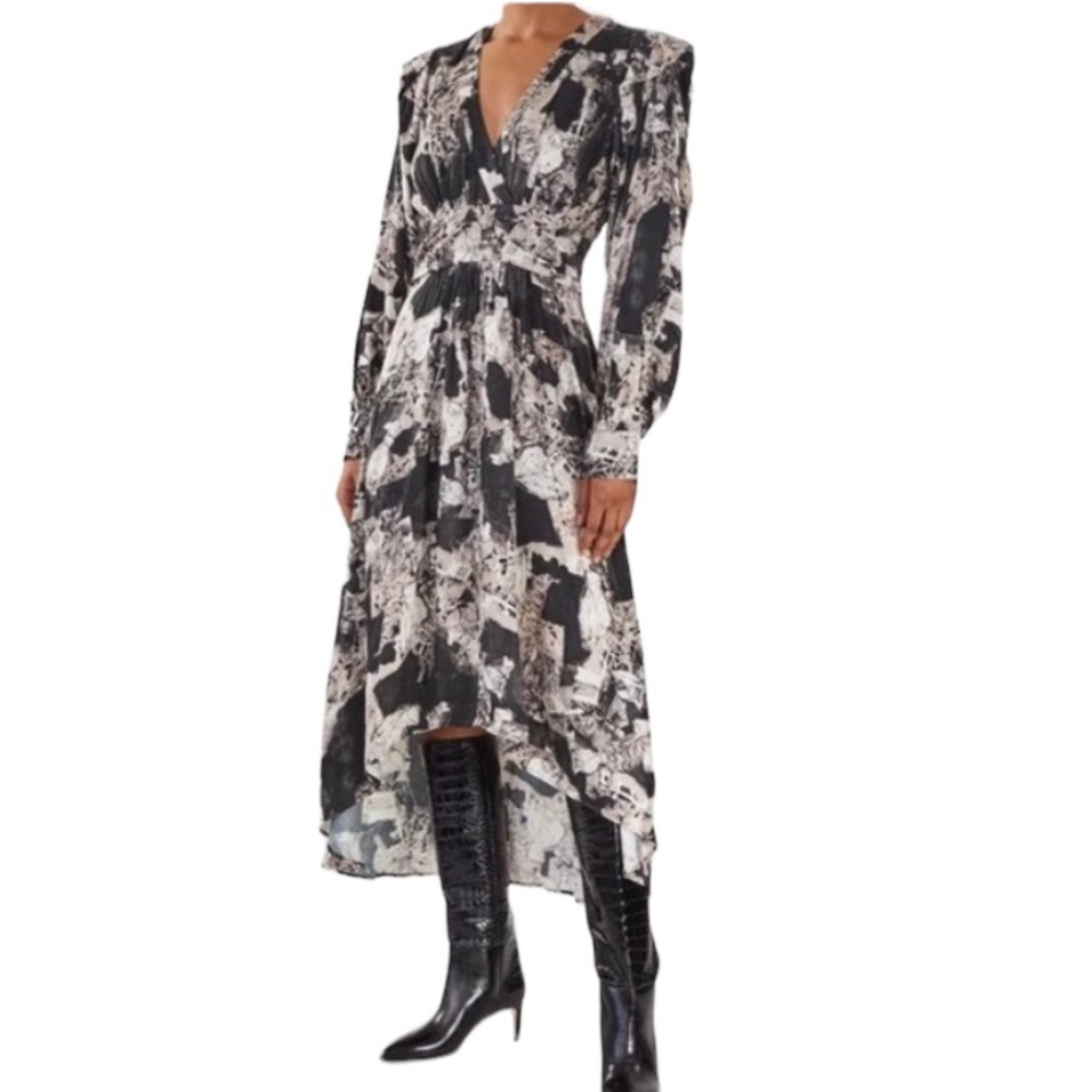 IRO NUNA Long printed abstain high low dress. Size 40/8